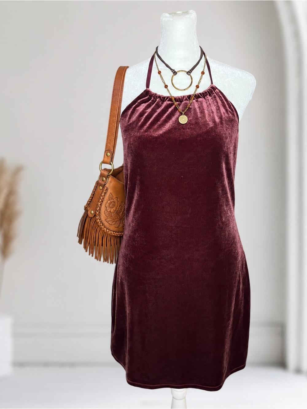 Wild Fable Velvet Halter Mini Dress in Purple Size Medium